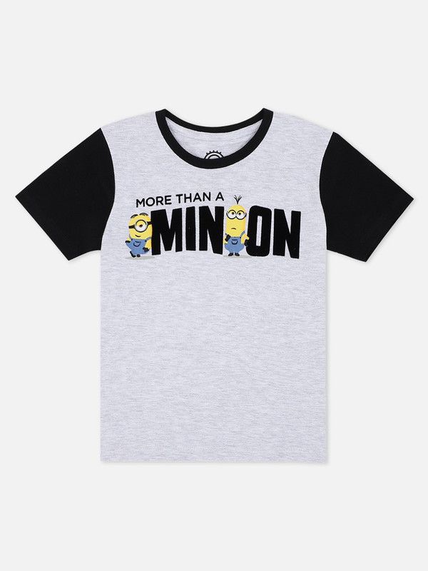 MINIONS Boys Graphic Print Polycotton T Shirt  (Grey, Pack of 1)