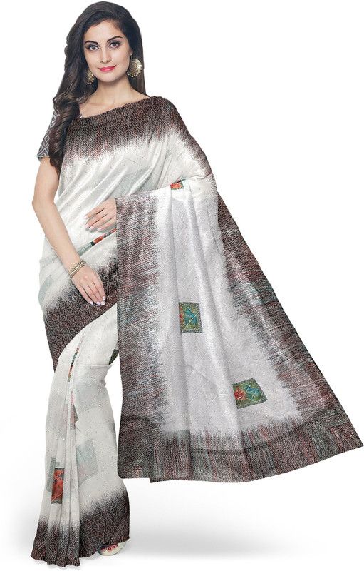 Digital Print Daily Wear Organza Saree  (White, Grey)