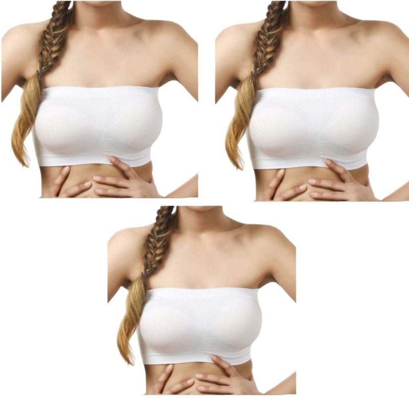 Pack of 3 Women Bandeau/Tube Non Padded Bra  (White)