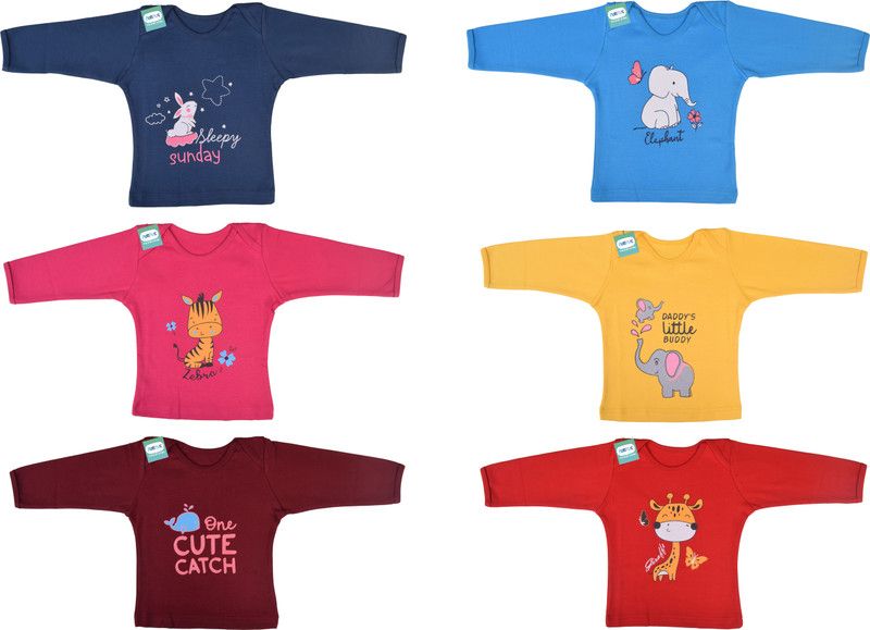 Baby Boys & Baby Girls Graphic Print Cotton Blend T Shirt  (Multicolor, Pack of 6)