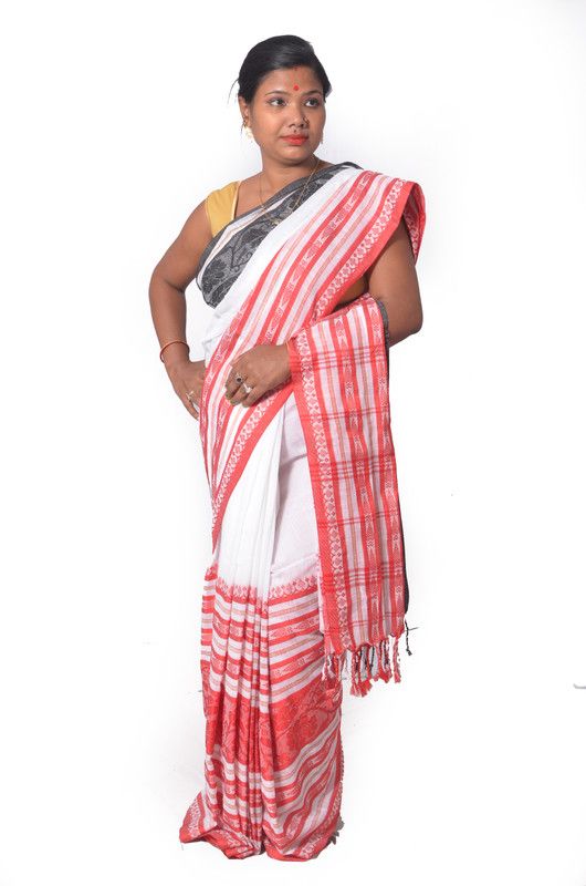 Self Design Handloom Pure Cotton Saree  (White, Pink)
