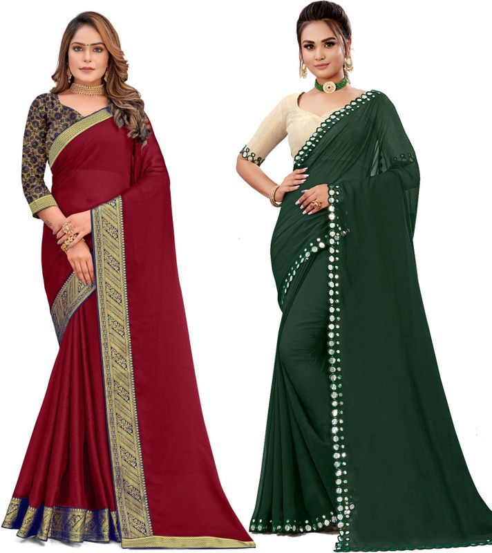 Self Design, Embellished Bollywood Chiffon Saree  (Pack of 2, Green, Maroon)