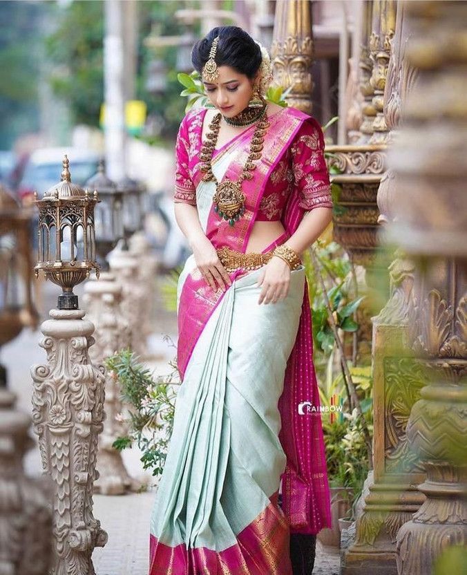 Woven Banarasi Pure Silk Saree  (Magenta, Light Blue)