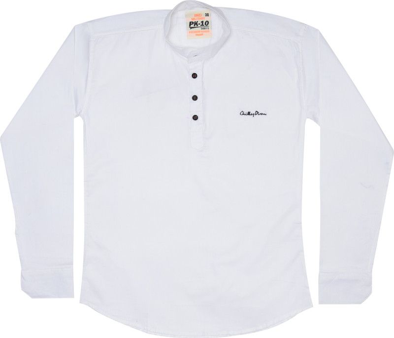 Boys Slim Fit Solid Mandarin Collar Festive Shirt