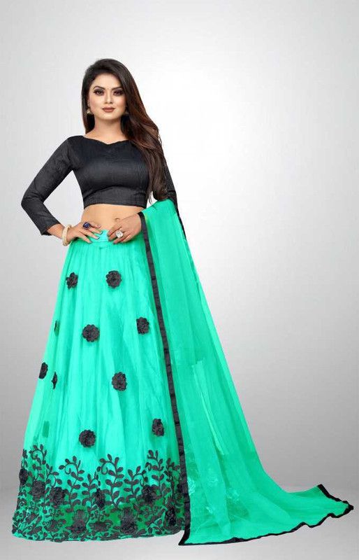 Embroidered Semi Stitched Lehenga Choli  (Black, Green)