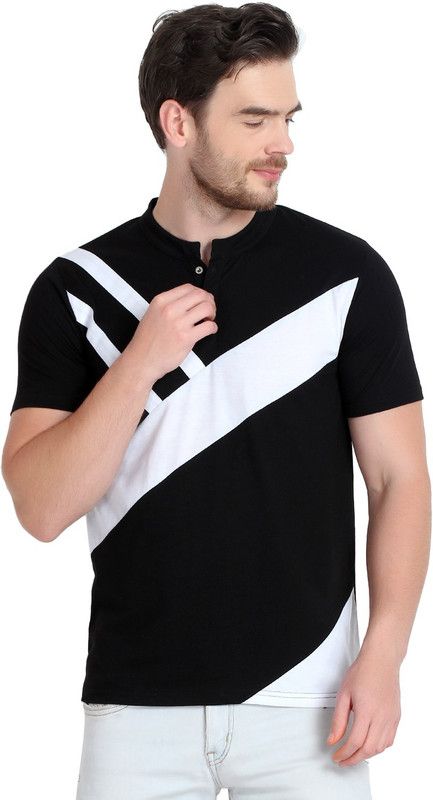 Color Block Men White, Black T-Shirt