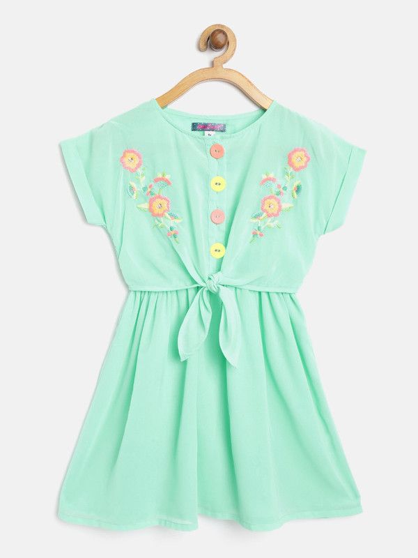 Girls Midi/Knee Length Casual Dress  (Green, Half Sleeve)