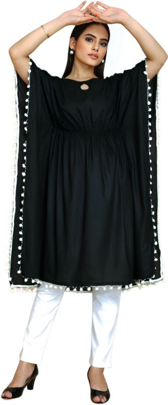 Women Solid Viscose Rayon Kaftan Kurta  (Black)