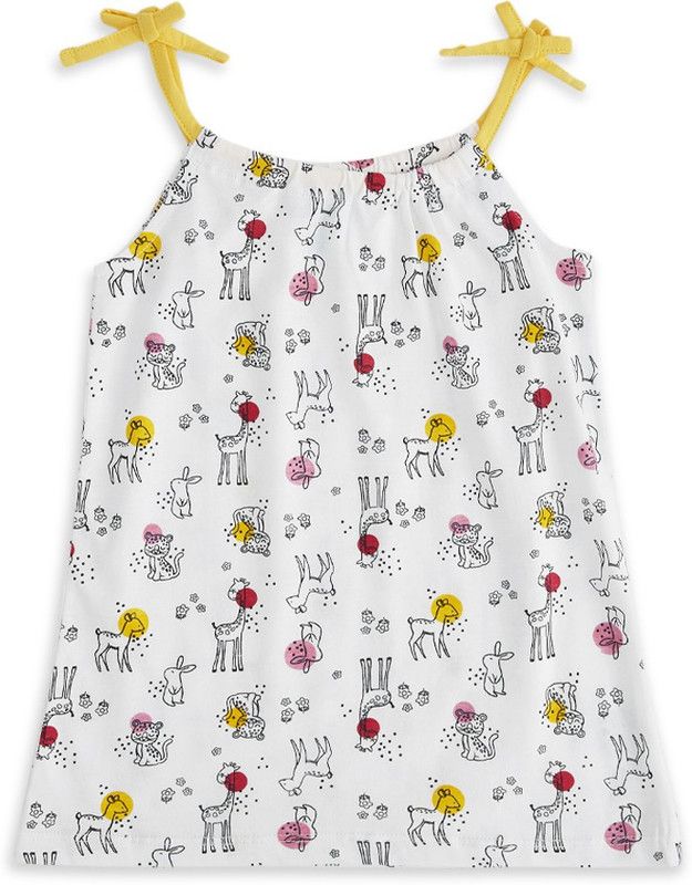 Baby Girls Printed Pure Cotton T Shirt  (White, Pack of 1)