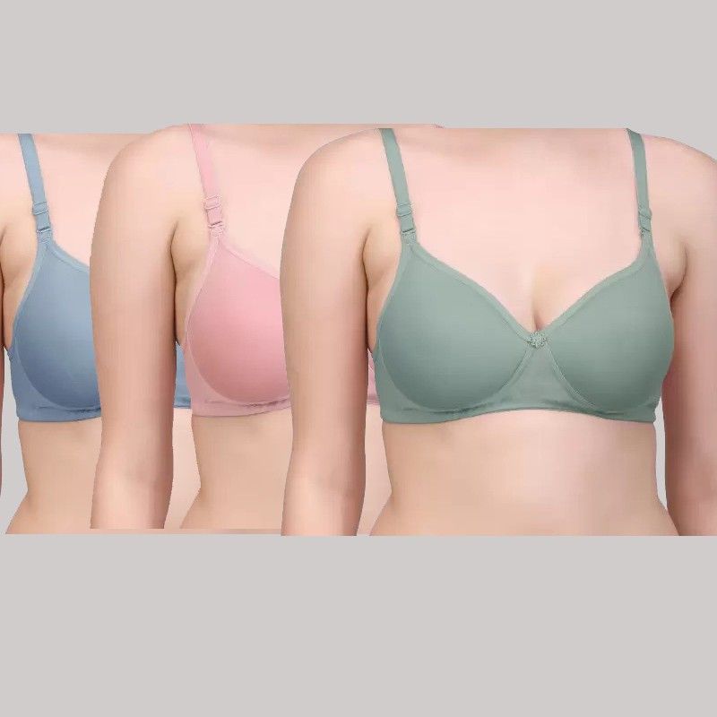 Pack of 3 Women Everyday Lightly Padded Bra  (Light Green, Blue, Pink)