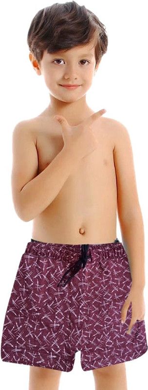 Short For Boys Casual Printed Pure Cotton  (Purple, Pack of 1)