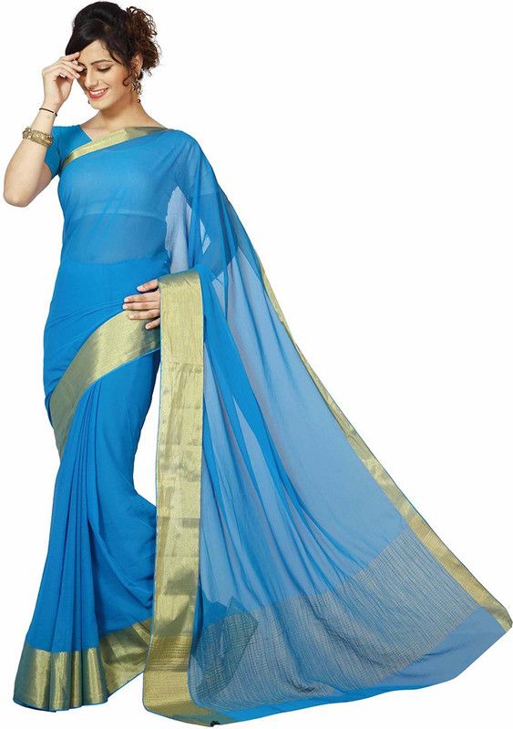 Solid/Plain Bollywood Chiffon Saree  (Light Blue)