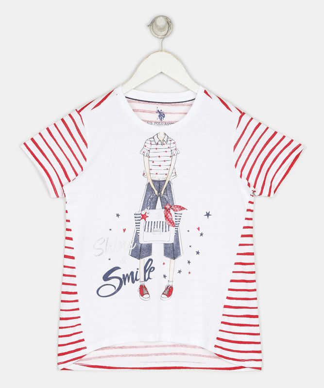 Girls Printed Cotton Blend T Shirt  (Multicolor, Pack of 1)