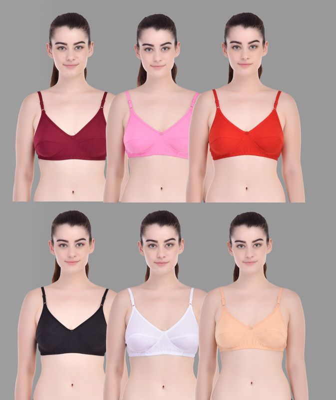Pack of 6 Women Full Coverage Non Padded Bra  (Red, Black, Maroon, Pink, Beige, White)
