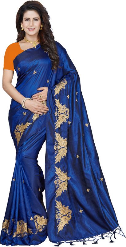 Embroidered Bollywood Art Silk Saree  (Dark Blue)