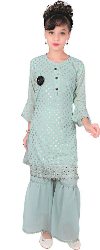 Girls Casual Kurta Pyjama  (Light Green)