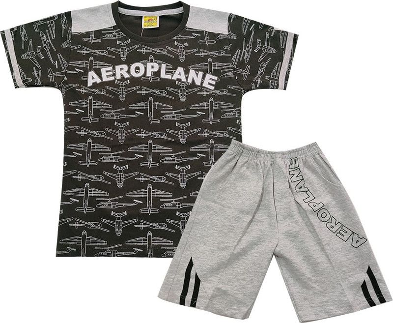 Boys Casual T-shirt Pant  (Grey)