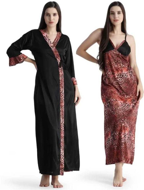 Women Night Dress  (Black, Brown)