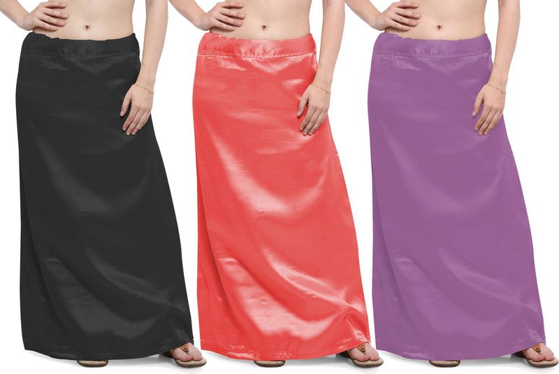 Ziya PRM-STN-BLK-DPCH-PRP Satin Blend Petticoat  (Free)