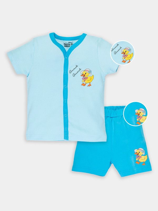 Baby Girls Printed Cotton Jersey Kids Nightwear  (Blue Pack of 1)