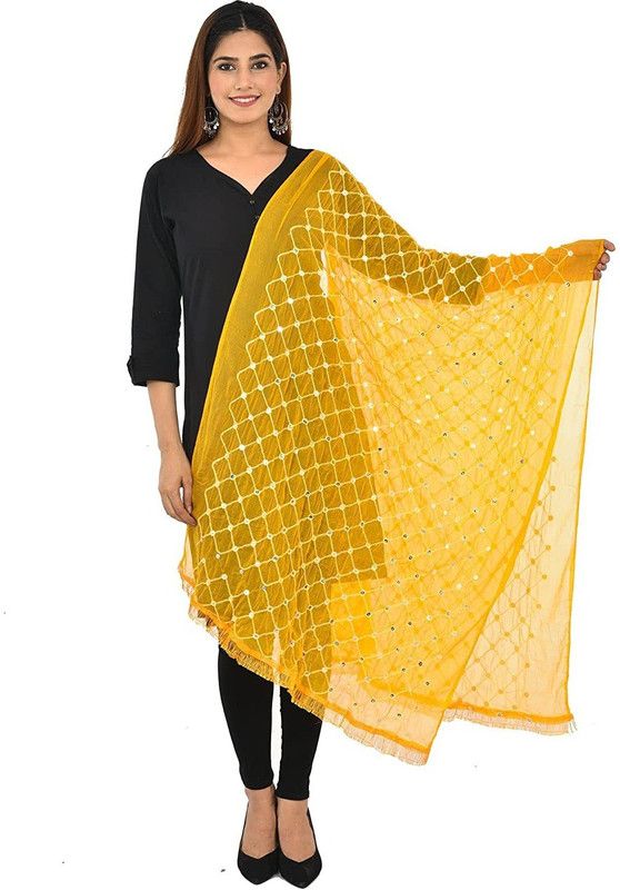 Chiffon Embroidered Gold Women Dupatta