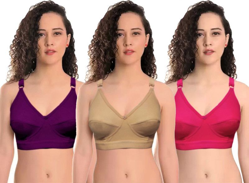 Pack of 3 Women Full Coverage Non Padded Bra  (Beige, Pink, Purple)