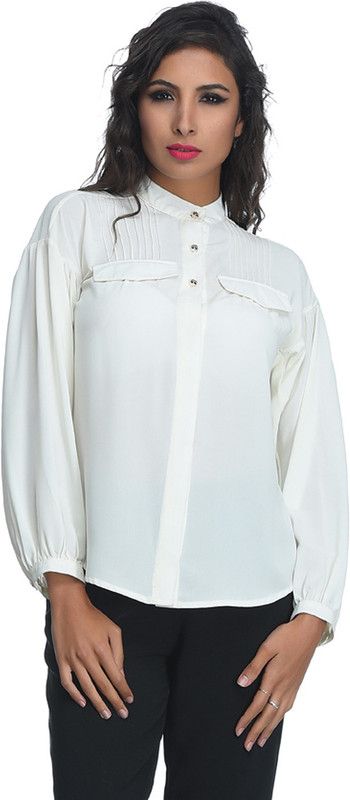Party Regular Sleeves Solid Women White Top
