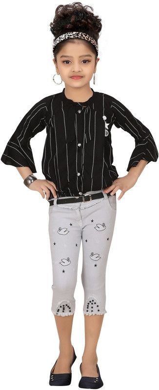 Girls Party(Festive) Top Capri  (Black)