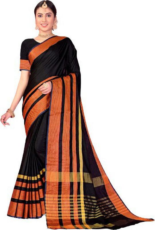 Self Design, Printed Daily Wear Cotton Silk Saree  (Black)