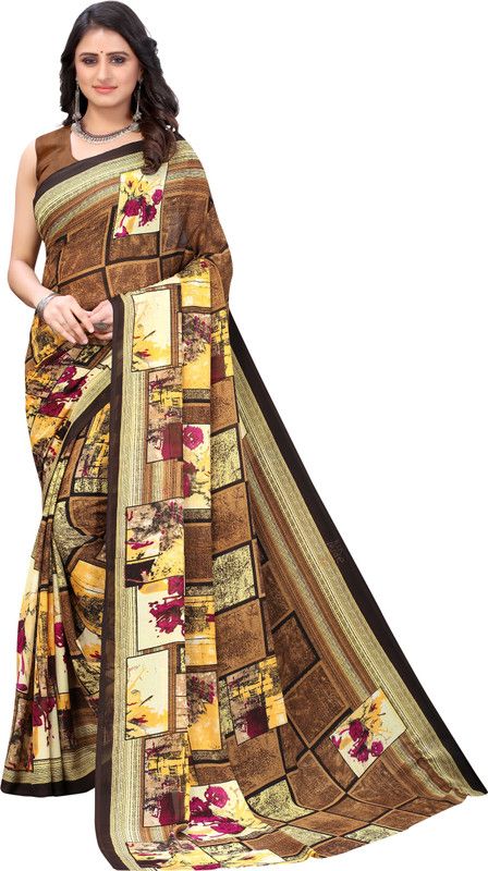 Graphic Print Bollywood Georgette Saree  (Beige)