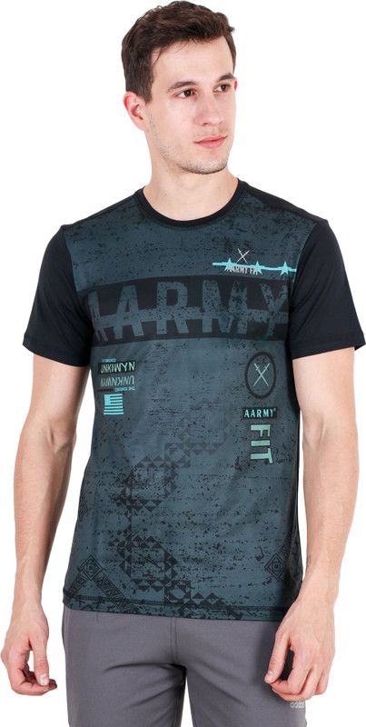 Men Graphic Print Round Neck Poly Cotton Green T-Shirt