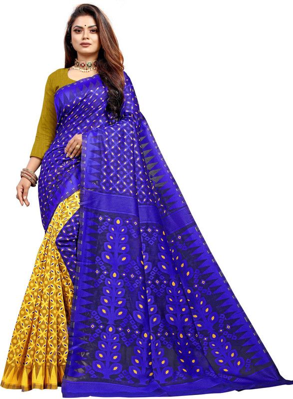 Embroidered Banarasi Silk Blend Saree  (Blue)