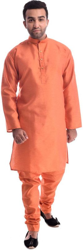 Men Kurta and Churidar Set Cotton Blend, Poly Silk