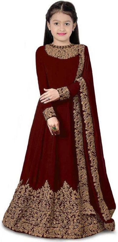 Cotton Silk Stitched Anarkali Gown  (Maroon)