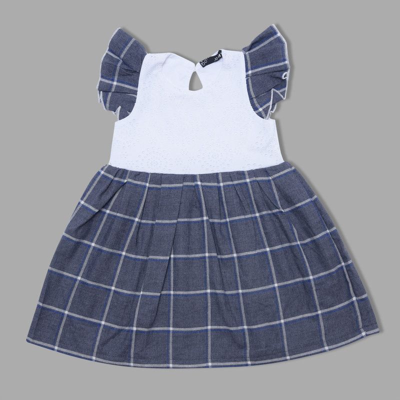 Girls Below Knee Casual Dress  (White, Fashion Sleeve)