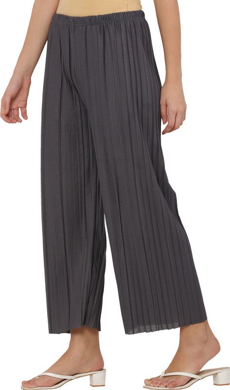 Women Relaxed Grey Lycra Blend Trousers