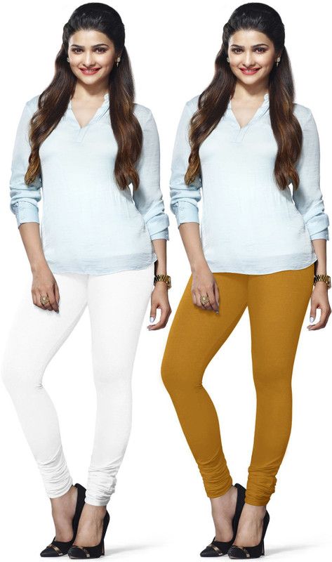 Lyra Churidar Ethnic Wear Legging  (White, Yellow, Solid)