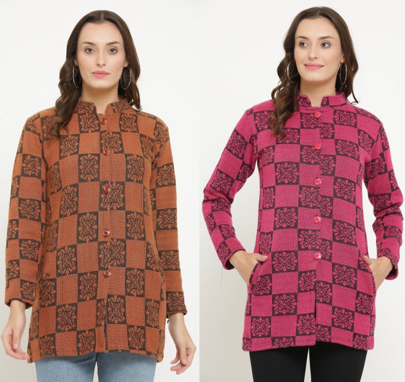 Women Woven High Neck Multicolor Sweater