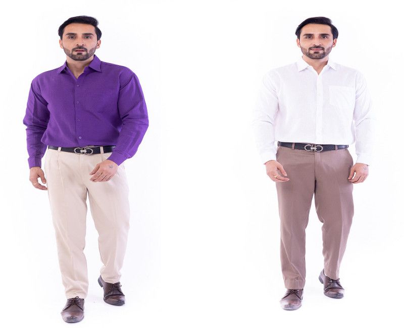 Men Solid Formal White, Blue Shirt  (Pack of 2)