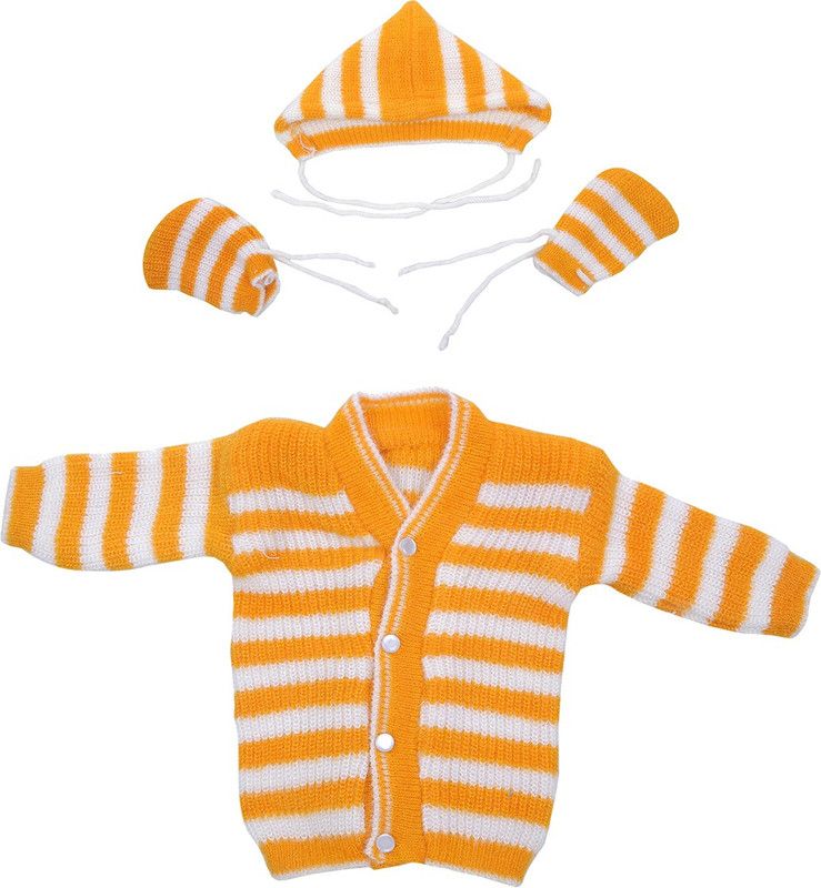 Baby Boys & Baby Girls Casual Sweater Cap, Mitten, Sweater  (Orange)