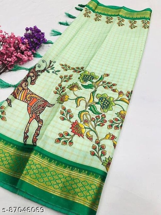 Digital Print Bollywood Cotton Silk Saree  (Green)