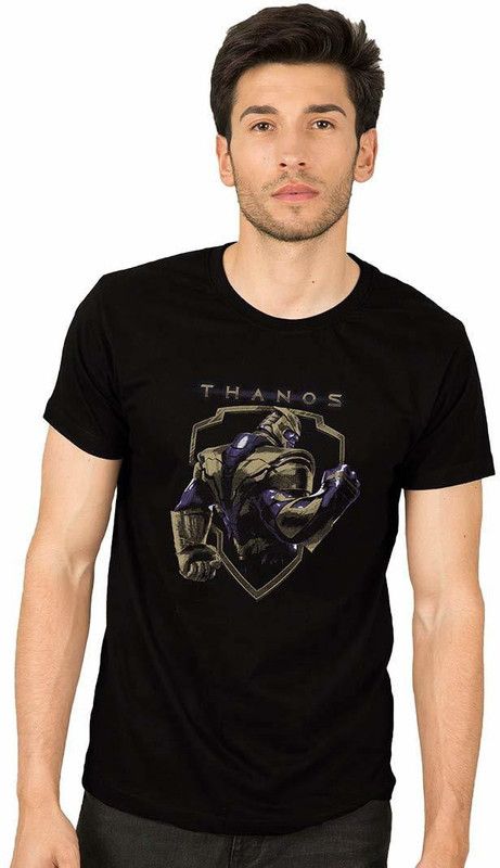Men's Cotton Printed Thanos (Avegl) Avengers Half Sleeves | Round Neck | Men Printed Round Neck Cotton Blend Black T-Shirt