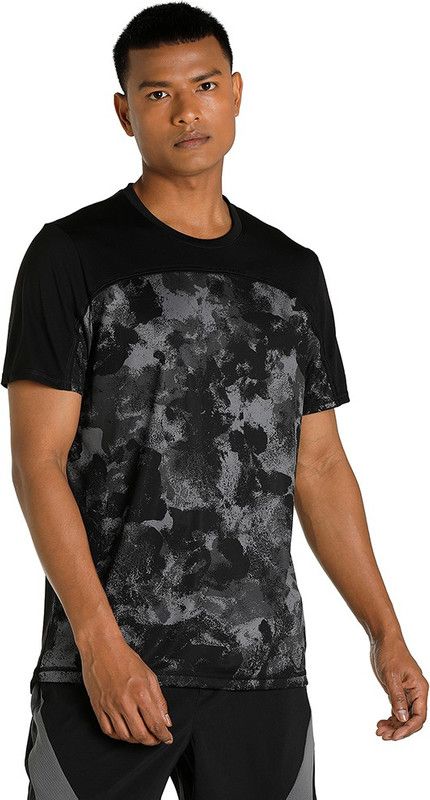 RUN AOP GRAPHIC SS TEE M Men Printed Crew Neck Polyester Black T-Shirt