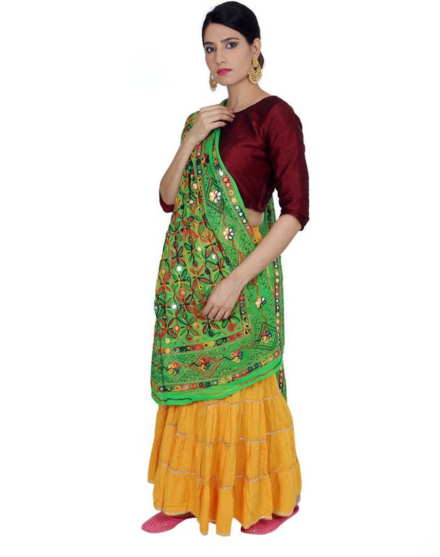 Cotton Blend Embroidered Light Green Women Dupatta