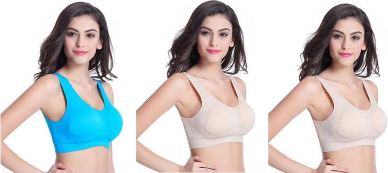 Pack of 3 Women Sports Non Padded Bra  (Blue, Beige, Beige)
