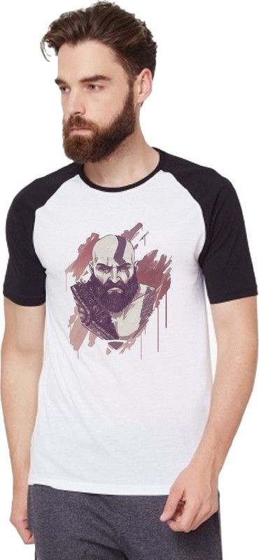 God of war Men Printed Round Neck Cotton Blend White, Black T-Shirt