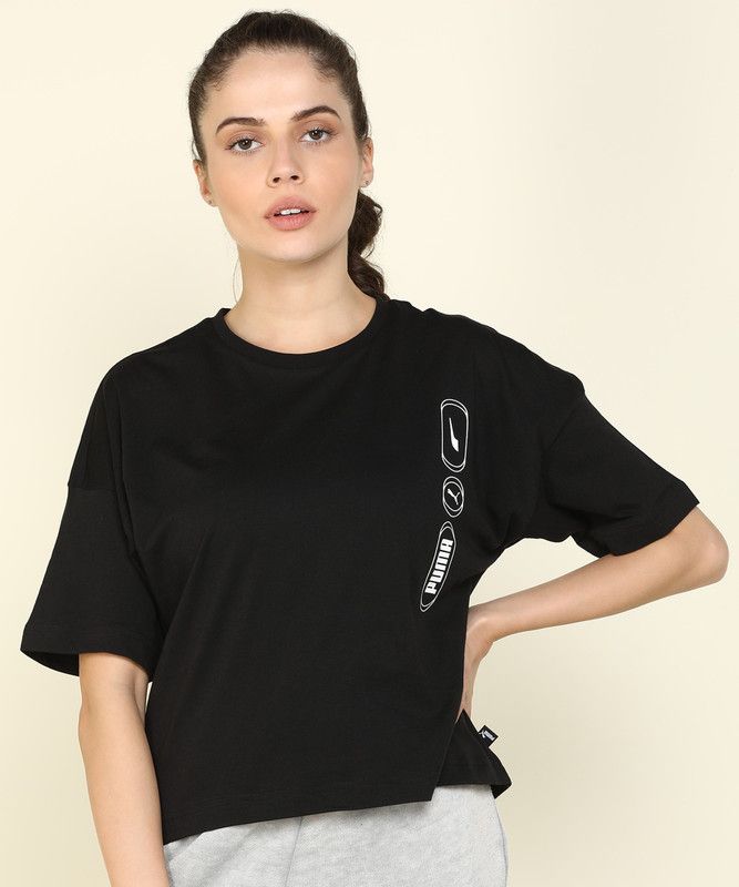 Rebel Fashion Tee Women Solid Round Neck Cotton Blend Black T-Shirt