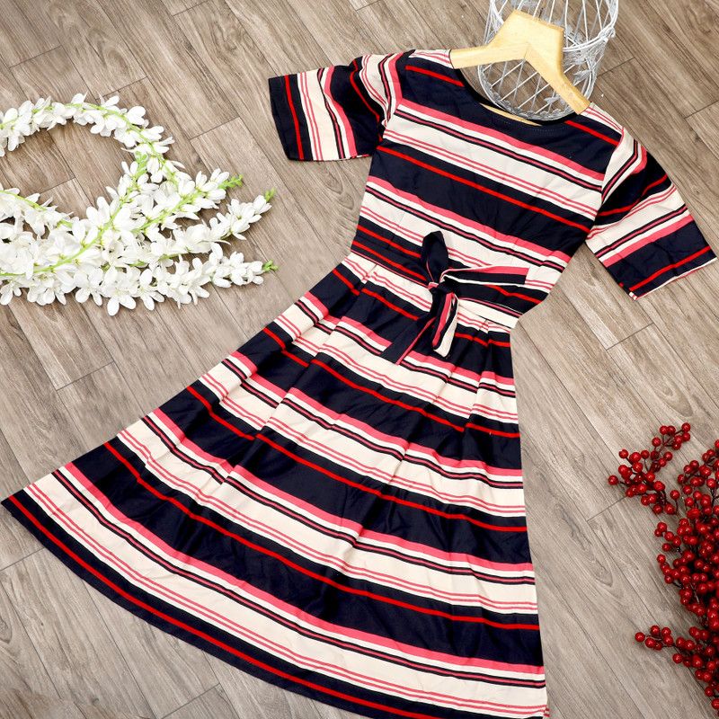 Women A-line Beige, Black Dress
