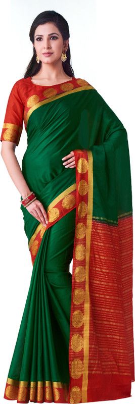 Solid/Plain Mysore Crepe Saree  (Green)