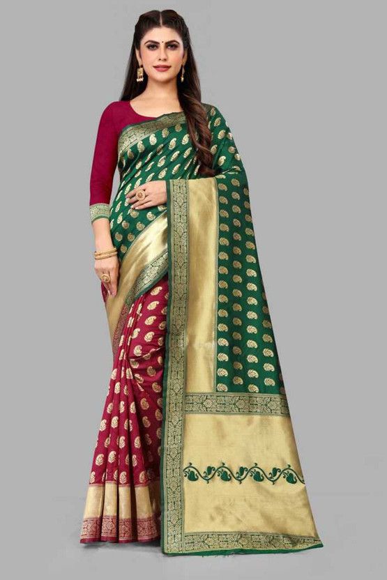 Solid/Plain Bollywood Silk Blend, Jacquard Saree  (Green)